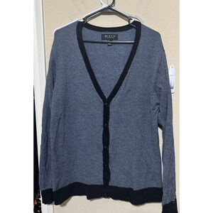 Forever 21 Men Sweater Cardigan Size Large Navy Blue birdseye knit academia